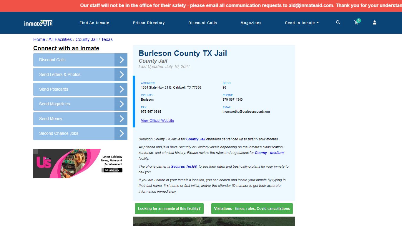 Burleson County TX Jail - Inmate Locator - Caldwell, TX