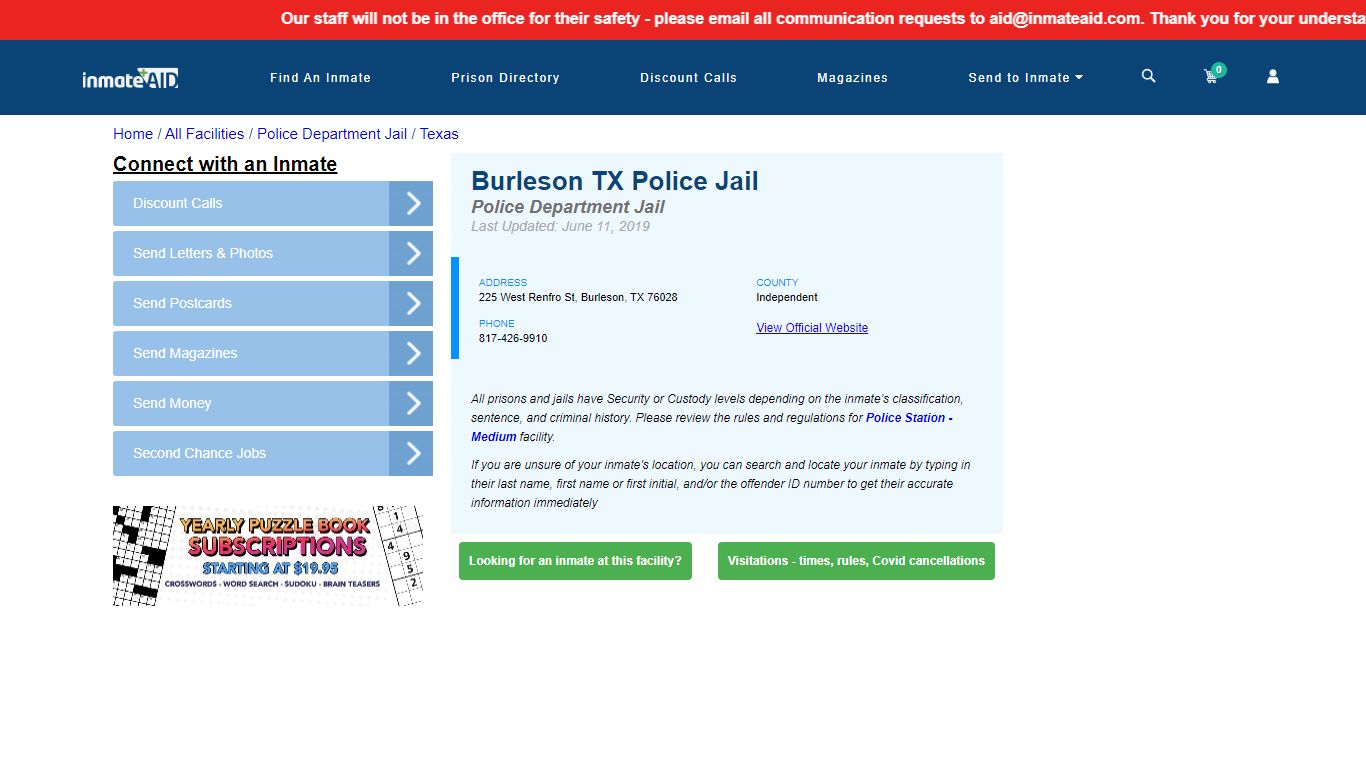 Burleson TX Police Jail & Inmate Search - Burleson, TX
