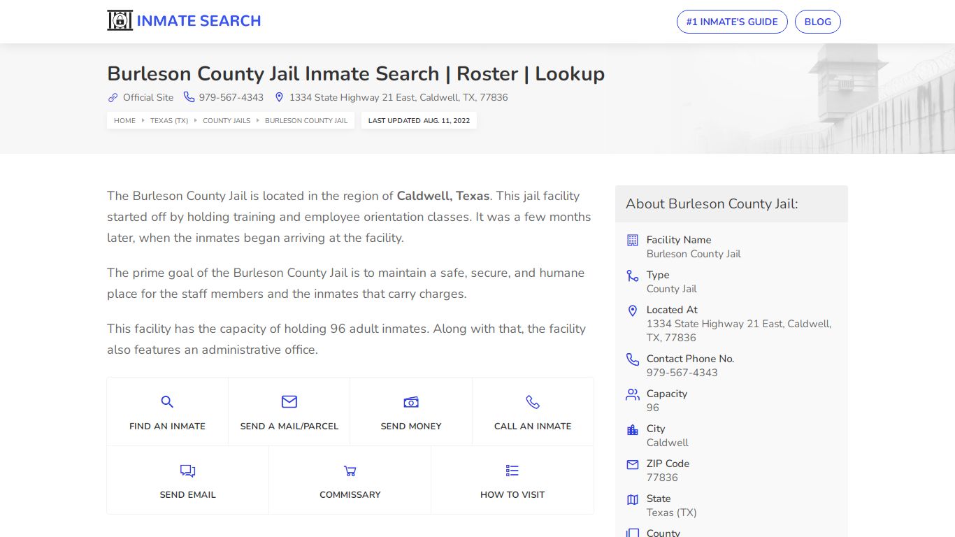 Burleson County Jail Inmate Search | Roster | Lookup